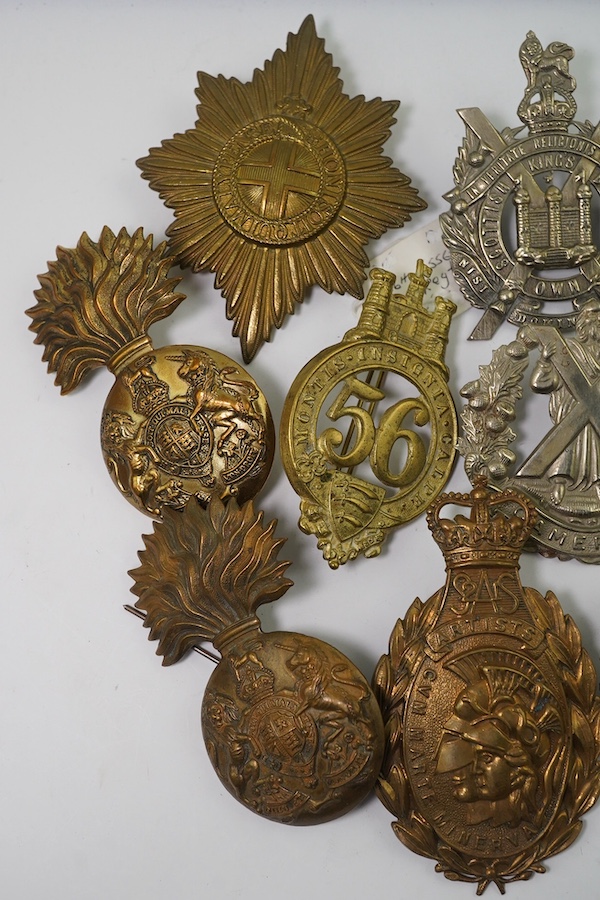 Fourteen Glengarry badges, cap badges, etc. including; 96th Regiment of Foot, Royal Scots Fusiliers, Coldstream Guards pouch badge, 21st SAS Artists Rifles, Cameron Highlanders, 56th West Essex Regiment, Argyle and Suthe